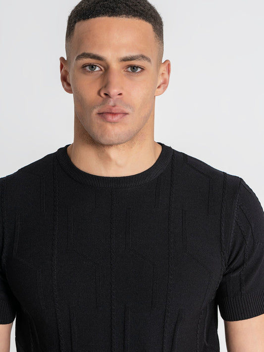 T-shirt Preta de Malha Texturada Gianni Kavanagh