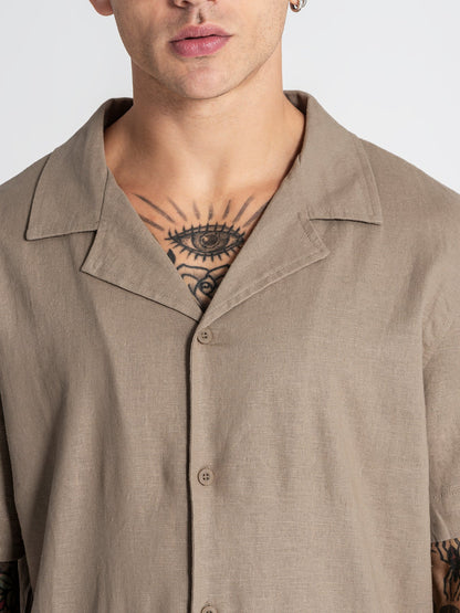 Conjunto de Linho - Camisa e Calção Taupe Gianni Kavanagh