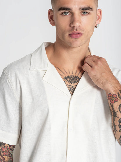 Camisa de Linho Branca Manga Curta Gianni Kavanagh