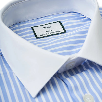 Camisa Clássica  Branca e Azul Claro Zolf