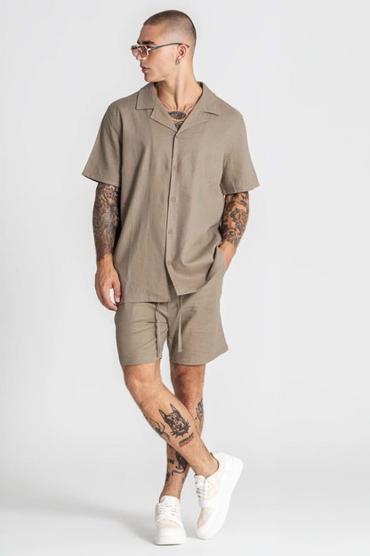 Conjunto de Linho - Camisa e Calção Taupe Gianni Kavanagh