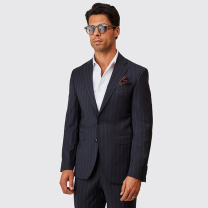 Fato Azul com Risca de Giz Slim Fit Zolf