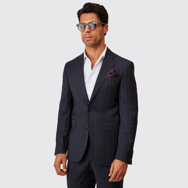 Fato Azul com Risca de Giz Slim Fit