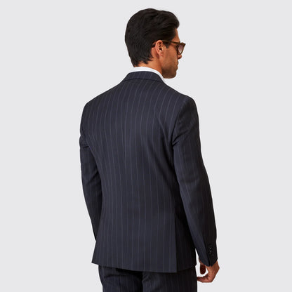 Fato Azul com Risca de Giz Slim Fit Zolf