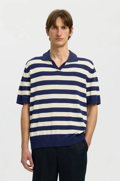 Polo às Riscas Azul e Branco Selected
