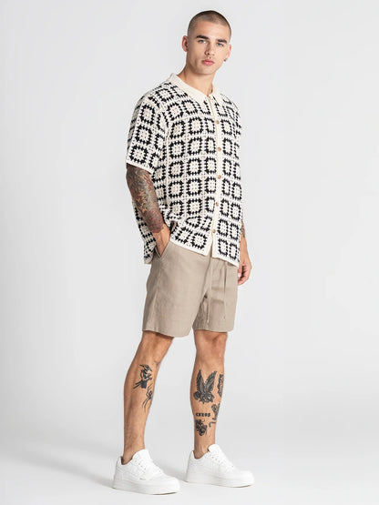 Camisa Knit de Manga Curta Preta e Bege Gianni Kavanagh