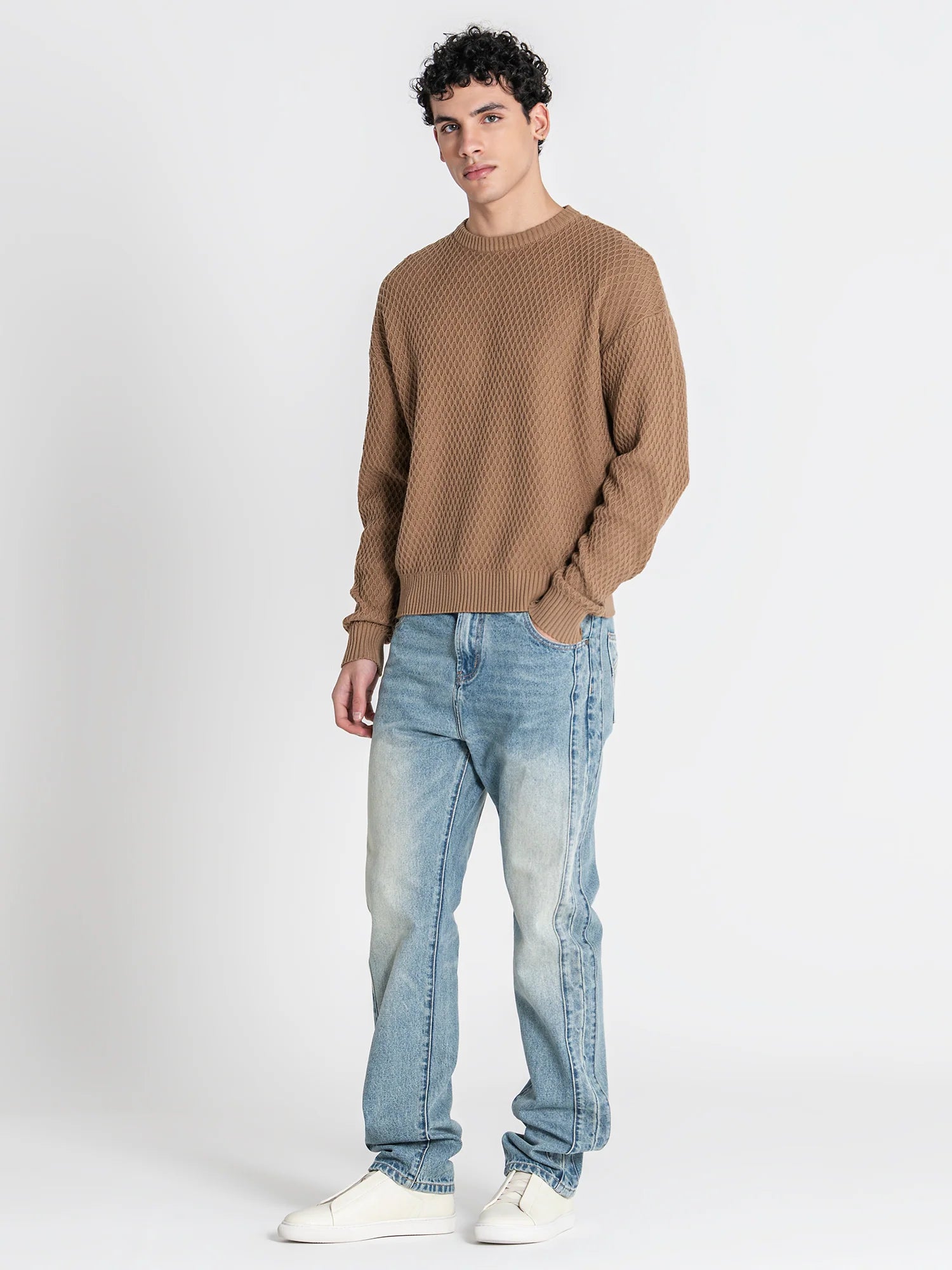 Camisa Taupe de Malha Texturada Gianni Kavanagh