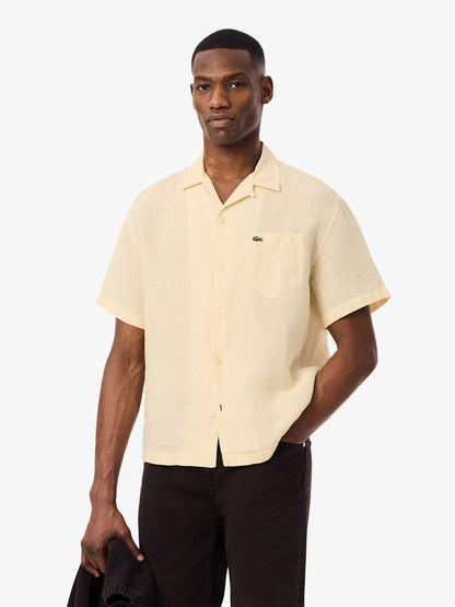 Camisa Manga Curta Relaxed Linho Bege Lacoste