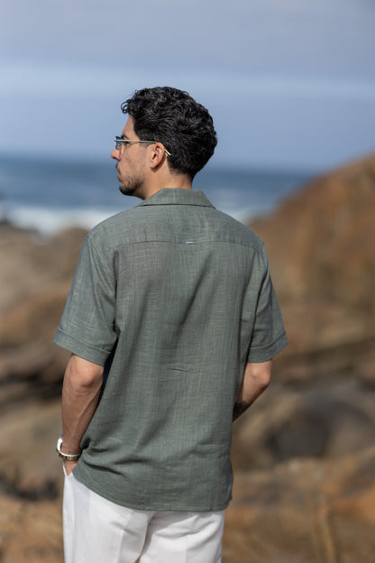 Camisa de Linho de Manga Curta Verde Antony Morato