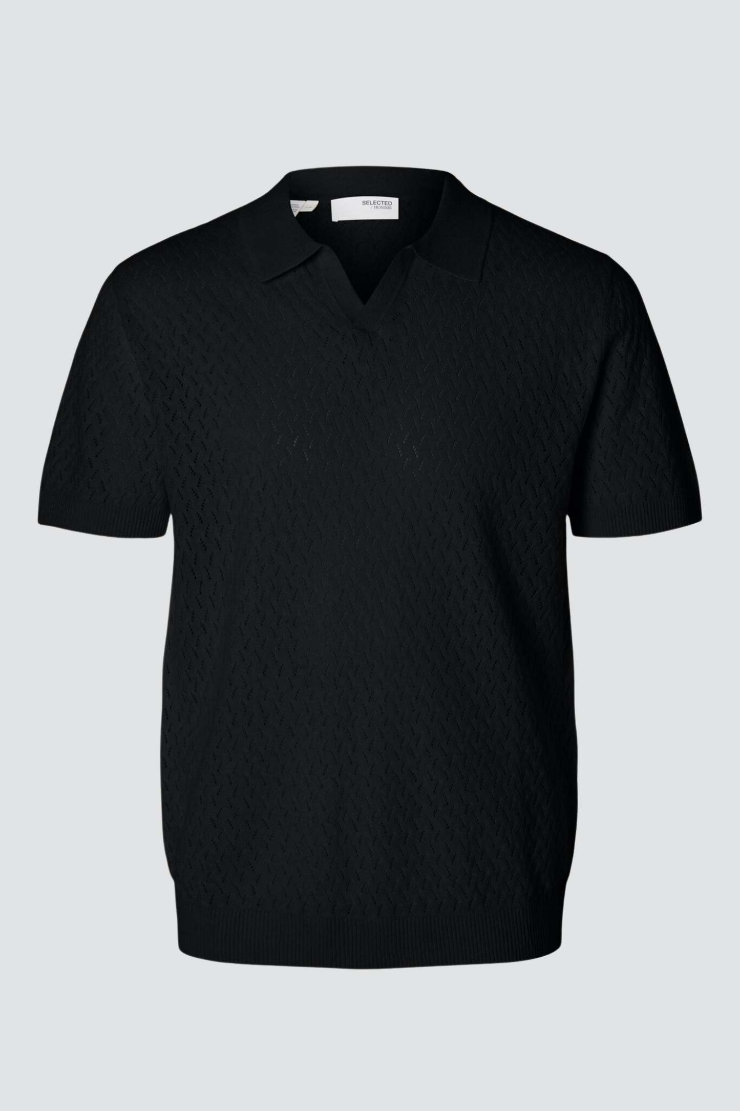 Polo Preto com Gola Aberta Selected SS25