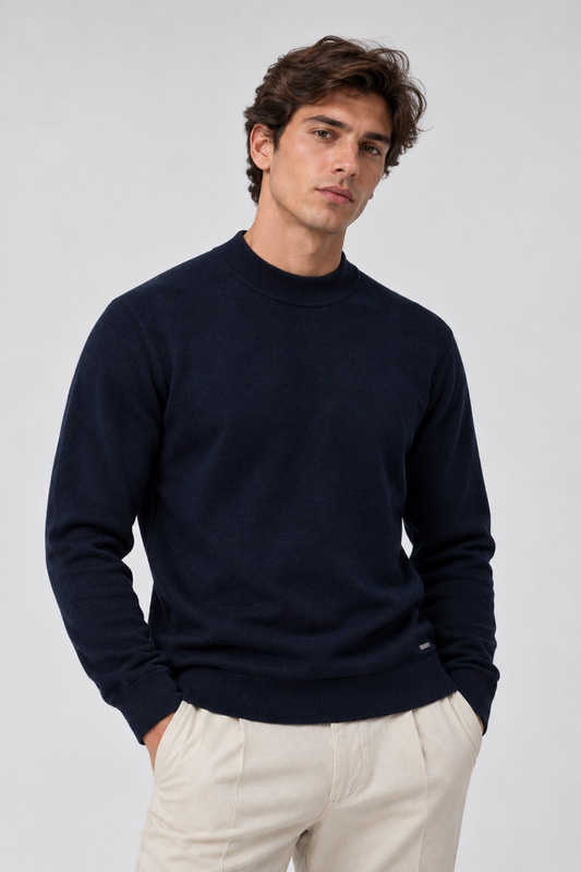 Camisola Slim de Meia Gola Gianni Lupo Azul-Escuro Gianni Lupo