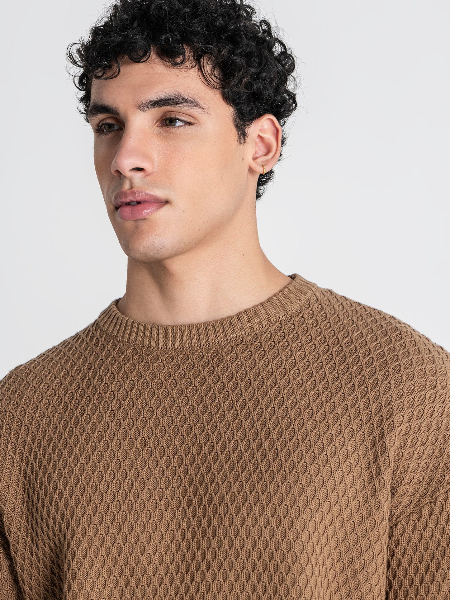 Camisa Taupe de Malha Texturada Gianni Kavanagh