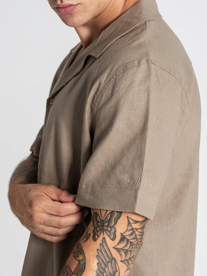 Conjunto de Linho - Camisa e Calção Taupe Gianni Kavanagh