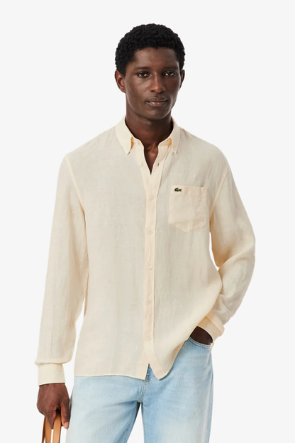 Camisa Linho Oxford Bege Lacoste