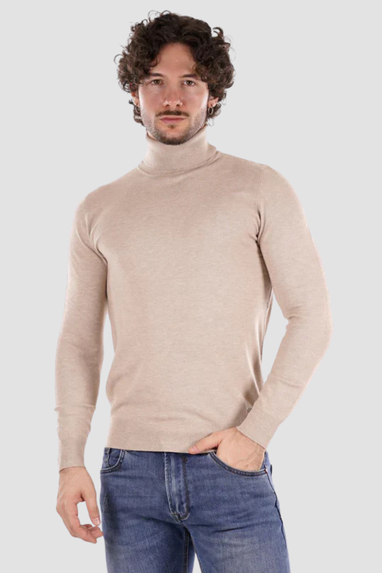 Camisola de Gola Alta Bege Gianni Lupo FW25