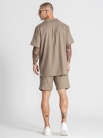Conjunto de Linho - Camisa e Calção Taupe Gianni Kavanagh