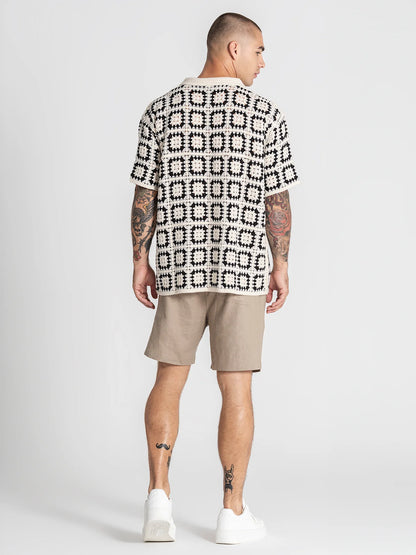 Camisa Knit de Manga Curta Preta e Bege Gianni Kavanagh