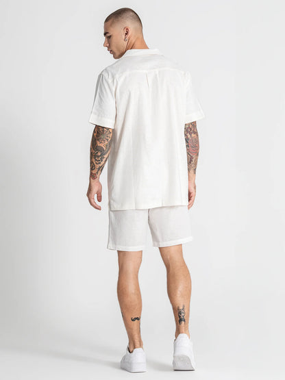 Camisa de Linho Branca Manga Curta Gianni Kavanagh