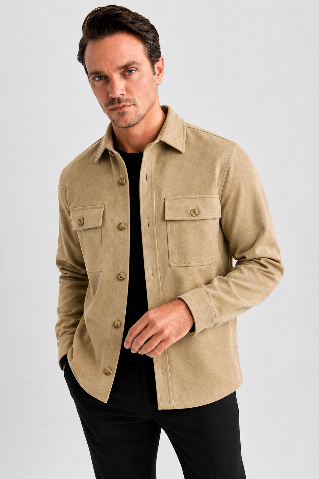 Sobrecamisa Bege efeito Camurça Gianni Lupo