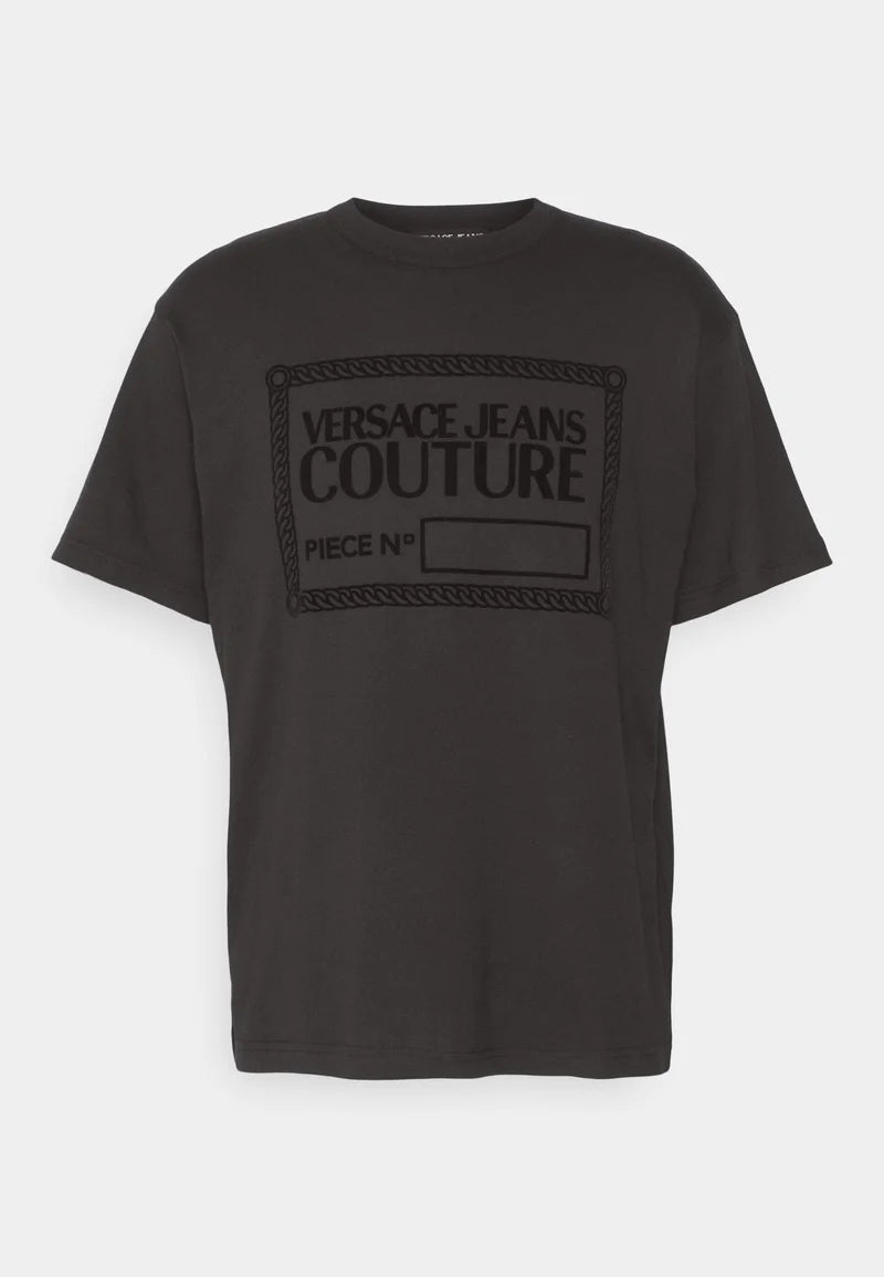 T-shirt Versace Jeans Couture Preta logo Flock 75GAHT11 FW23
