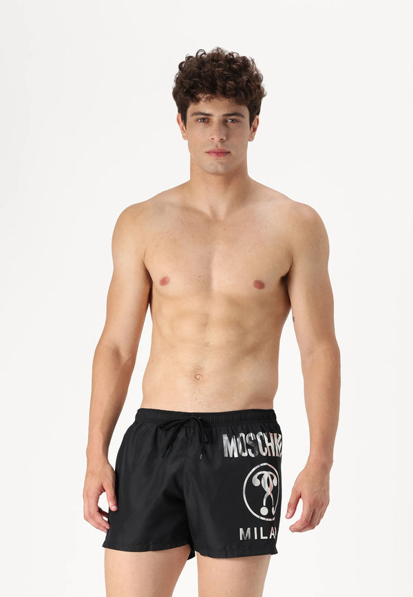 CALÇÕES DE BANHO MOSCHINO PRETOS COM LOGO PRATA