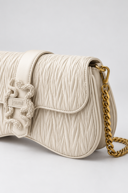 Mala de Ombro Texturada Just Cavalli Creme Just Cavalli W