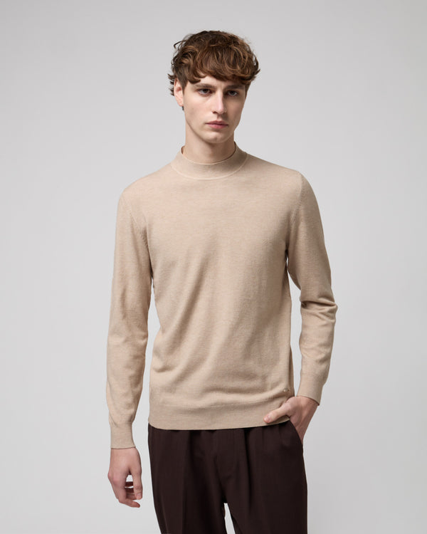 Camisola de Meia Gola Gianni Lupo de Malha Bege