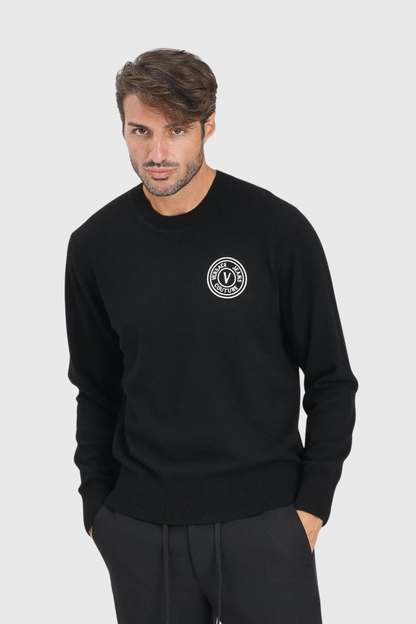 Malha Preta Com Emblema Frontal Versace Jeans Couture
