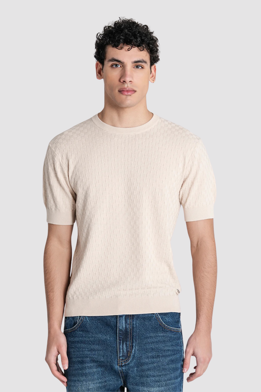 T-shirt de Malha Texturada Gianni Kavanagh Bege Gianni Kavanagh