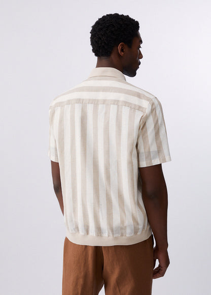 Camisa de Linho de Manga Curta com Riscas Beges e Brancas LIU JO