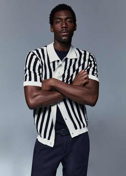 Camisa Tricôde Manga Curta às Riscas Azul e Branca LIU JO