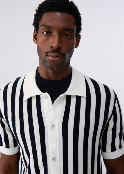 Camisa Tricôde Manga Curta às Riscas Azul e Branca LIU JO