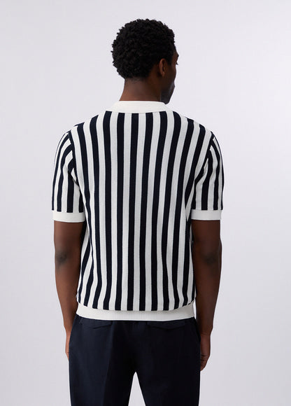 Camisa Tricôde Manga Curta às Riscas Azul e Branca LIU JO