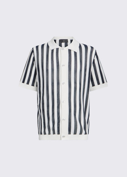 Camisa Tricôde Manga Curta às Riscas Azul e Branca LIU JO