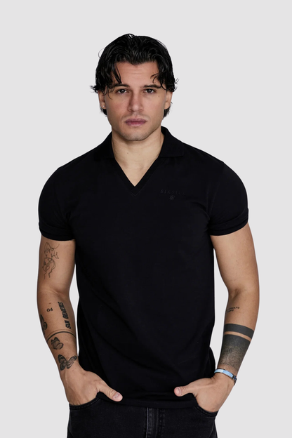 Polo Preto com Decote em V SikSilk