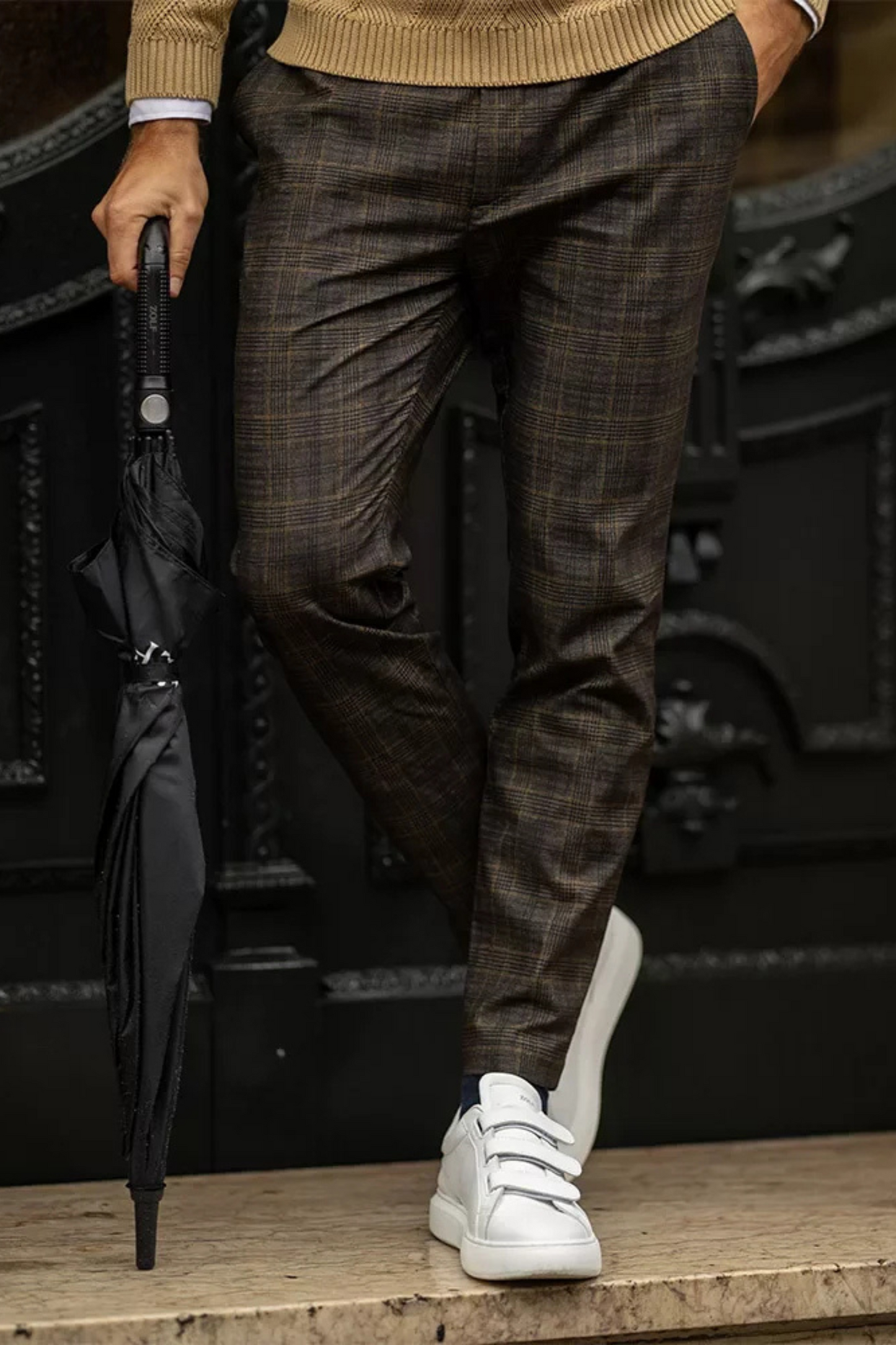 Zolf camel slim fit pattern pants 