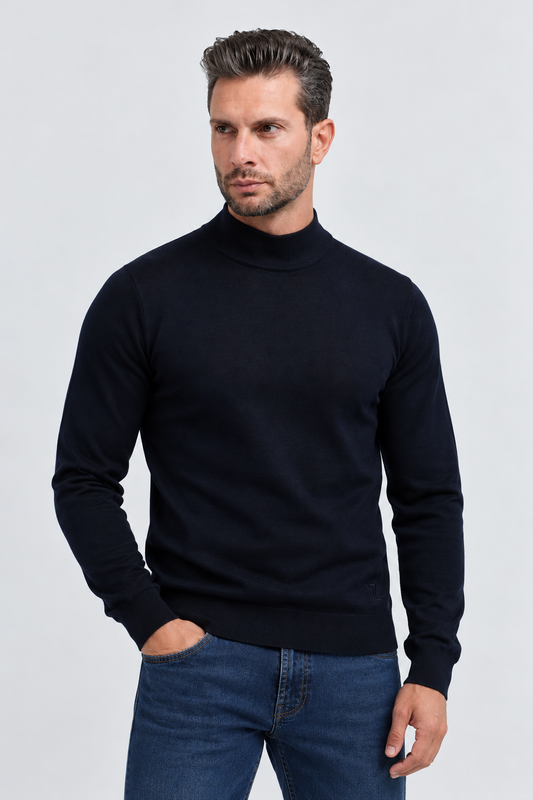 Camisola de Meia Gola em Lã Merino Yes Zee Azul Yes Zee