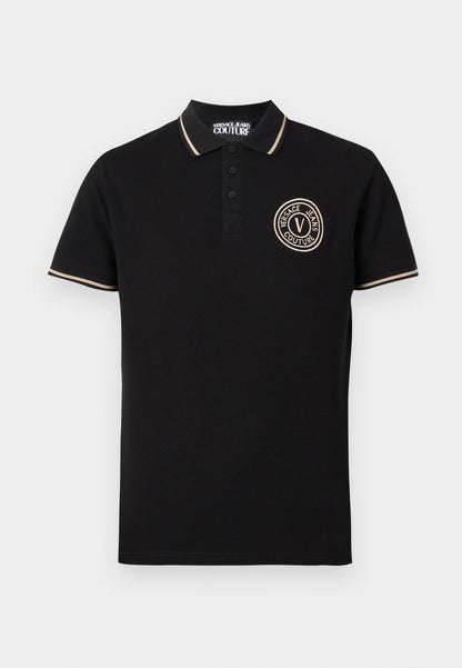 Polo Preto com Emblema frontal Versace Jeans Couture