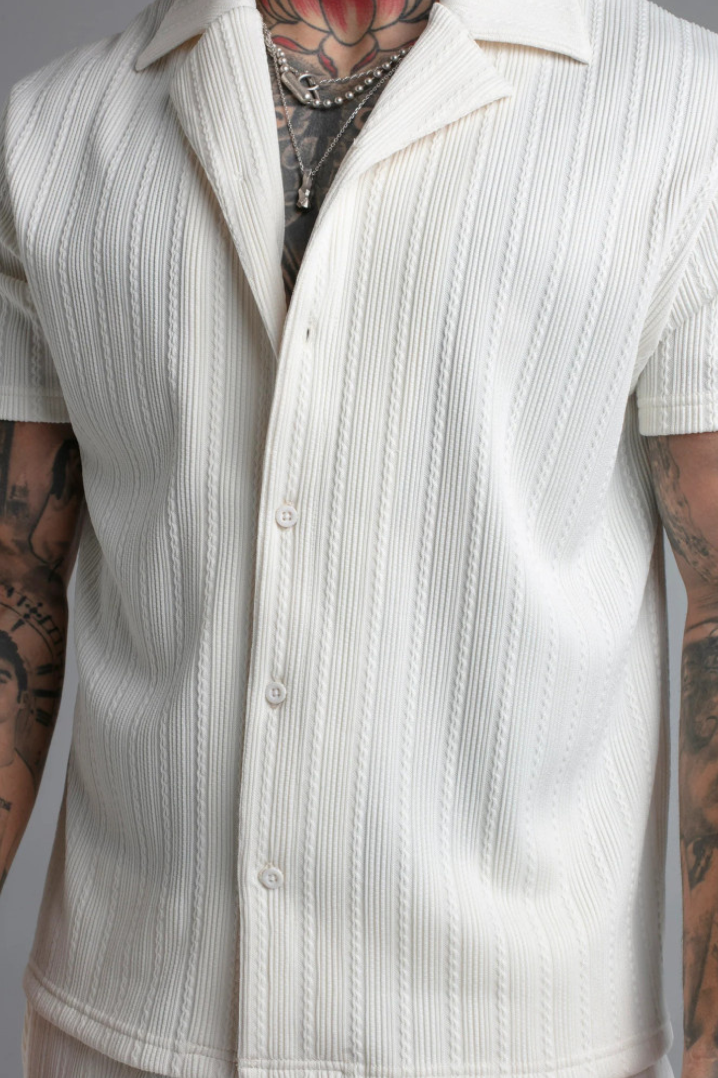 Conjunto Camisa e Calções Branco Texturado