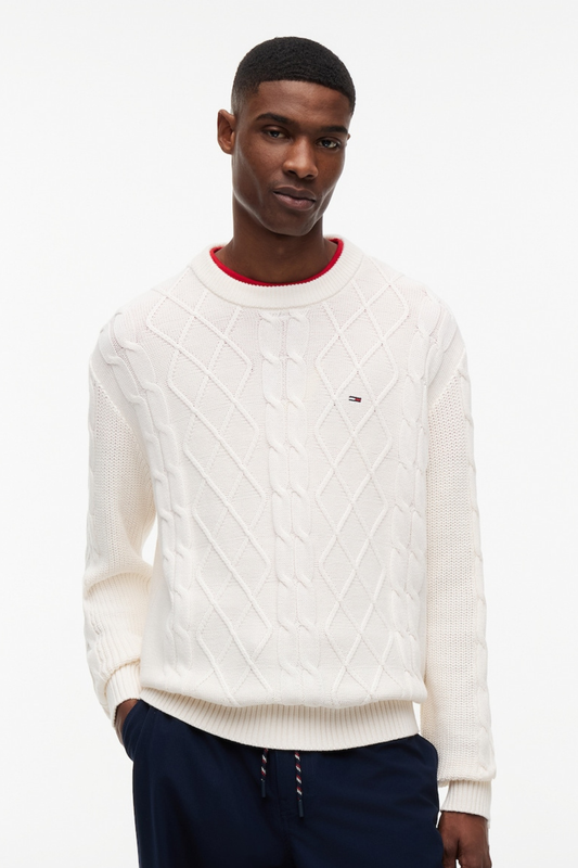 Camisola de Malha Entrançada Tommy Hilfiger Branca Tommy Hilfiger
