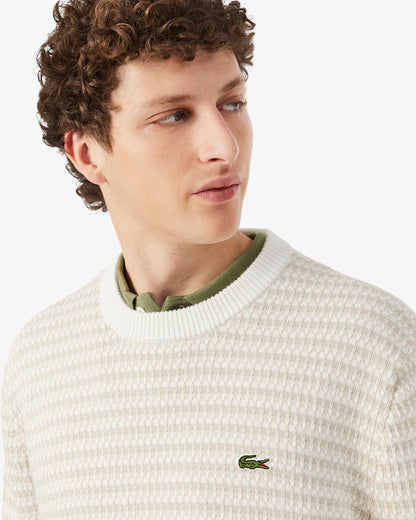 Camisola de Malha ás Riscas Bege e Branco Lacoste Lacoste