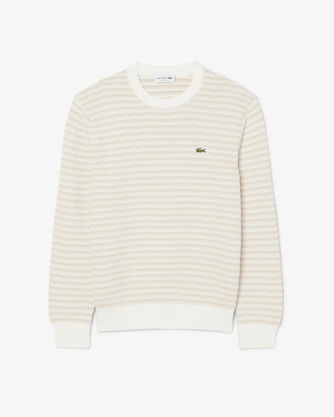 Camisola de Malha ás Riscas Bege e Branco Lacoste Lacoste