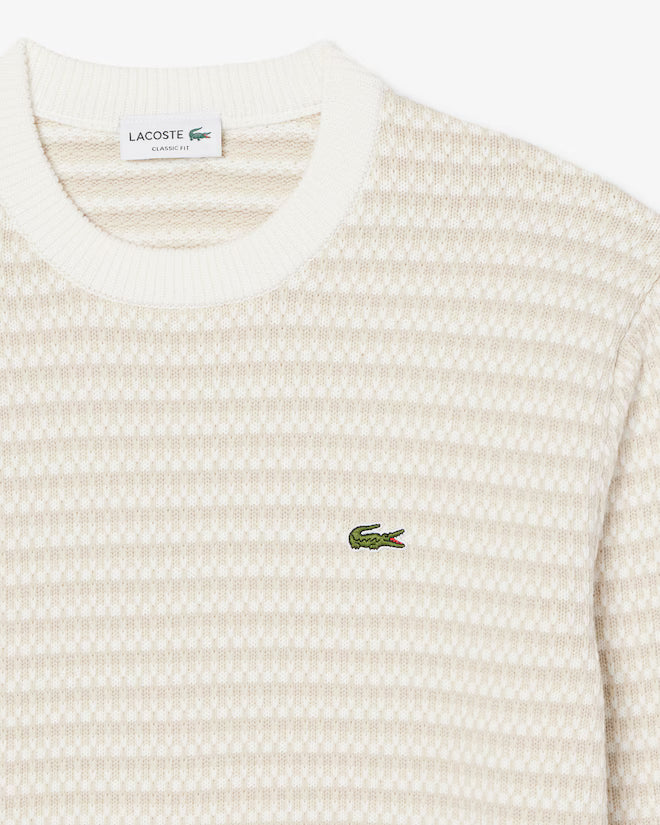 Camisola de Malha ás Riscas Bege e Branco Lacoste Lacoste