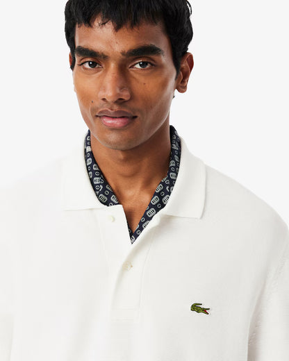 Polo de Malha Manga Comprida Classic Fit Lacoste Branco Lacoste