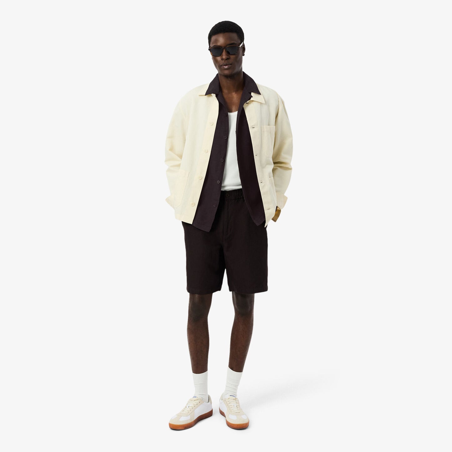 Camisa Manga Curta Relaxed Linho Castanho Lacoste