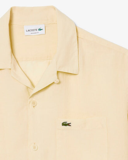 Camisa Manga Curta Relaxed Linho Bege Lacoste
