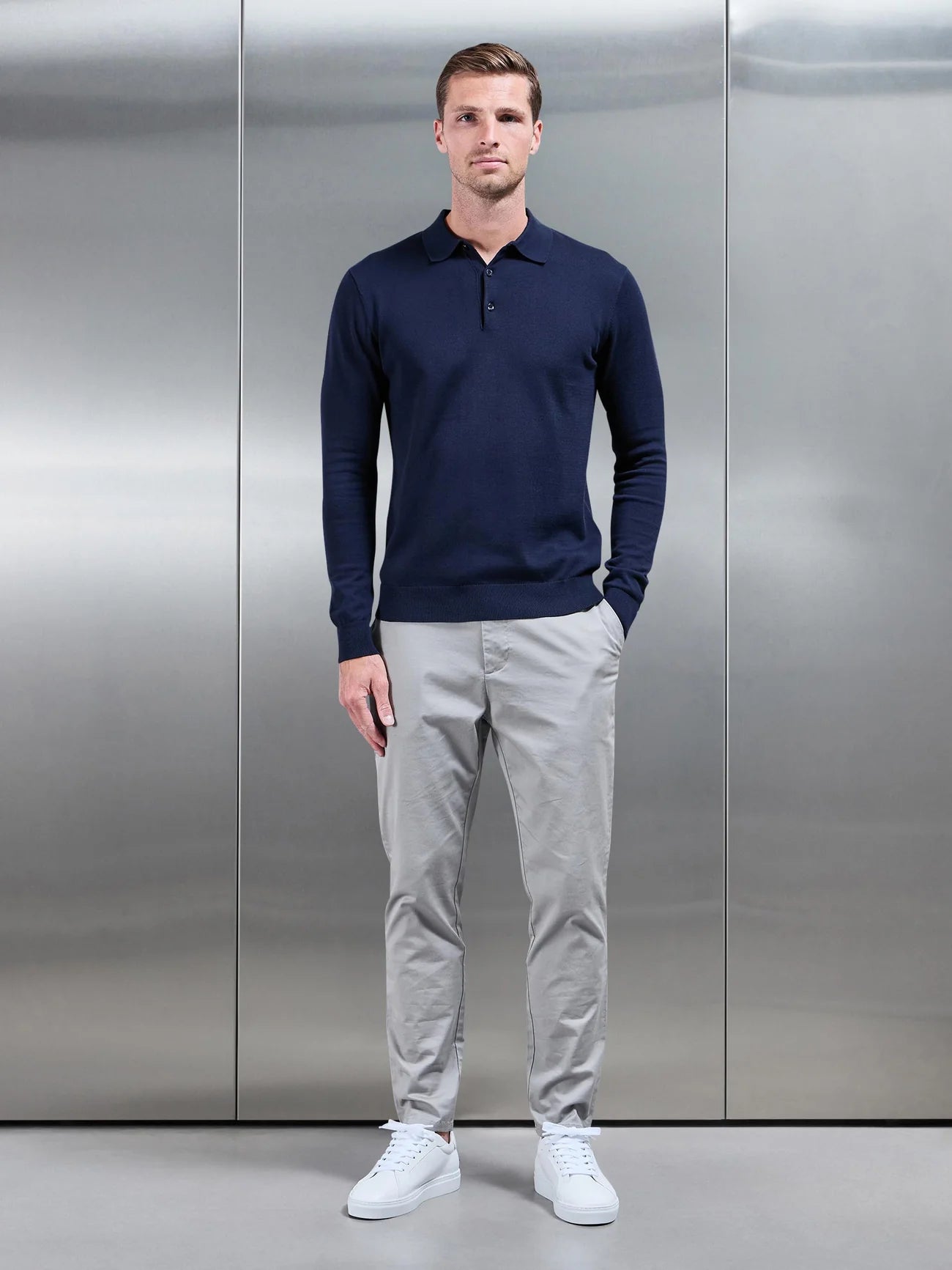 Polo de Manga Comprida Azul Escuro SS26