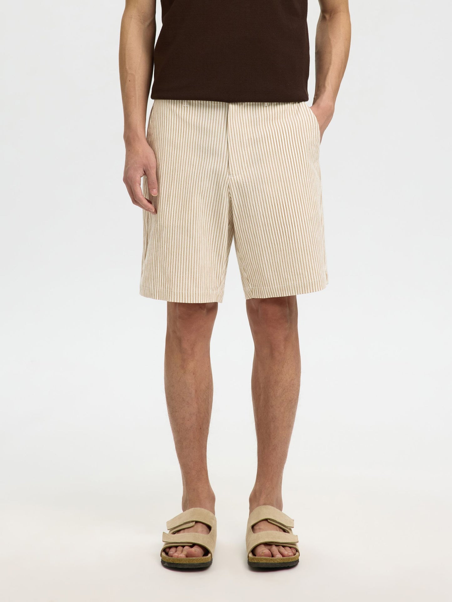 Calcões com riscas Bege e Branco Selected SS26