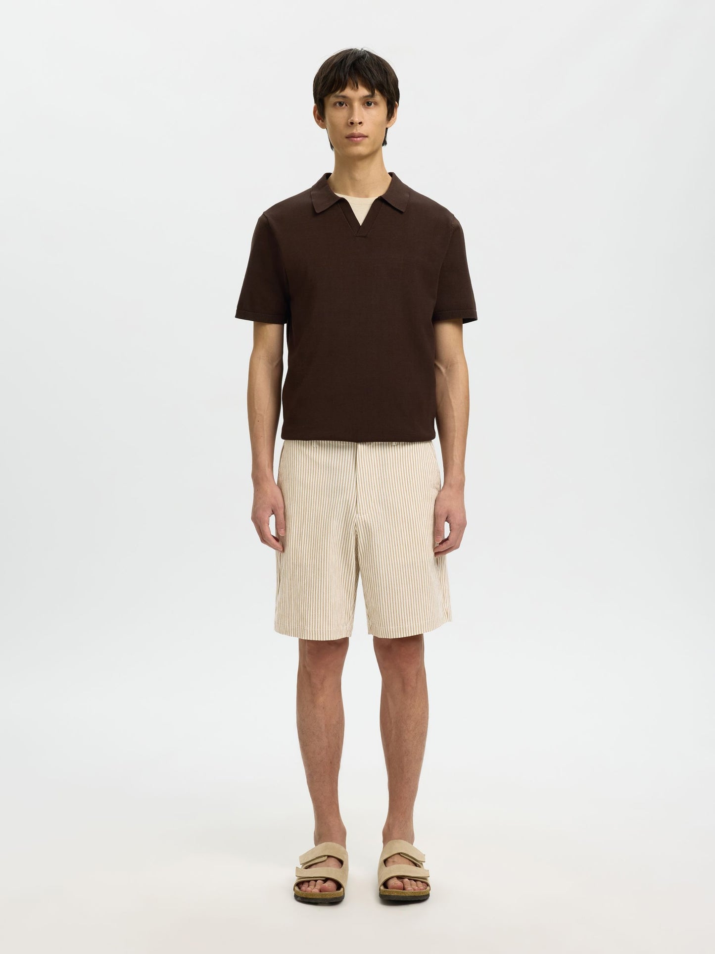 Calcões com riscas Bege e Branco Selected SS26