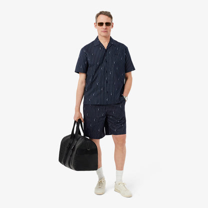 Camisa de Manga Curta Azul com Riscas Brancas Lacoste